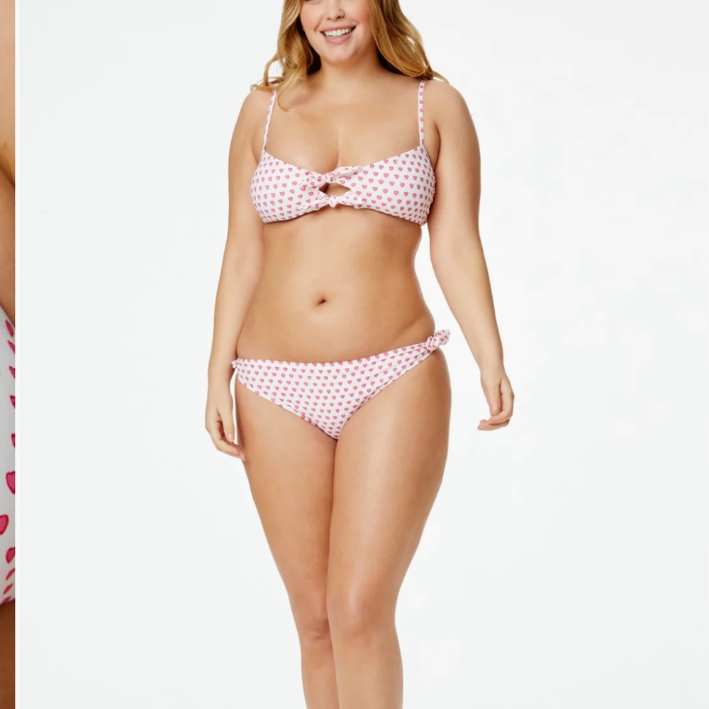 Roller Rabbit Hearts Tie Front Bandeau Swim Top & Tie Side Hipster Swimsuit